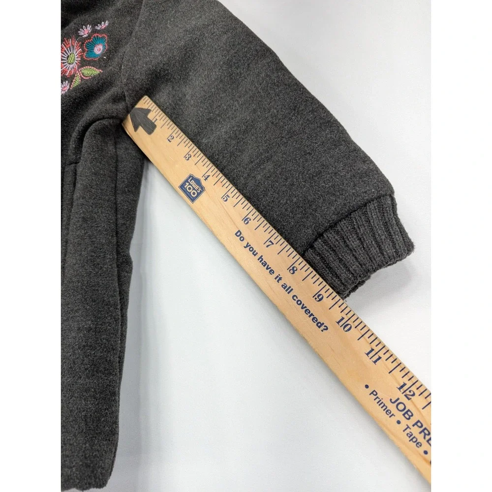 Penelope Mack Girls Dark Gray Button Front Embroidered Flower‎ Coat Size 4T